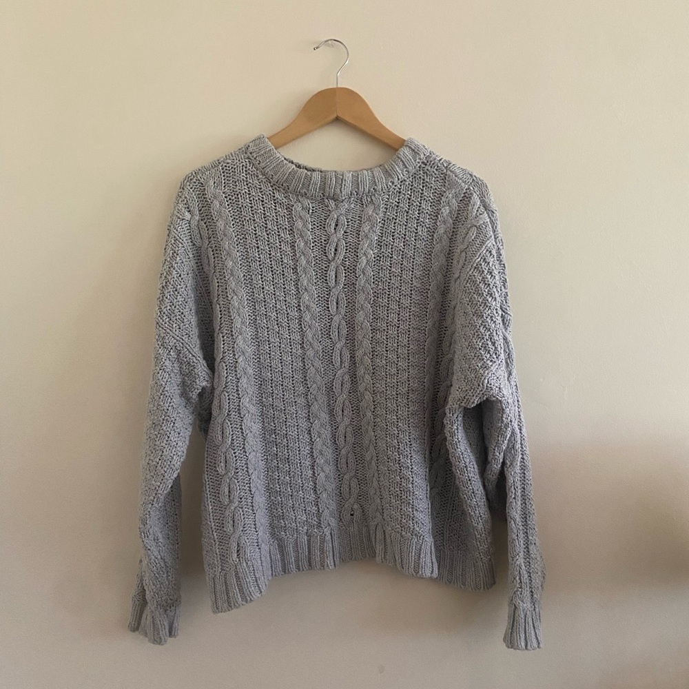 Aerie Light Blue Chunky Cable Knit Sweater